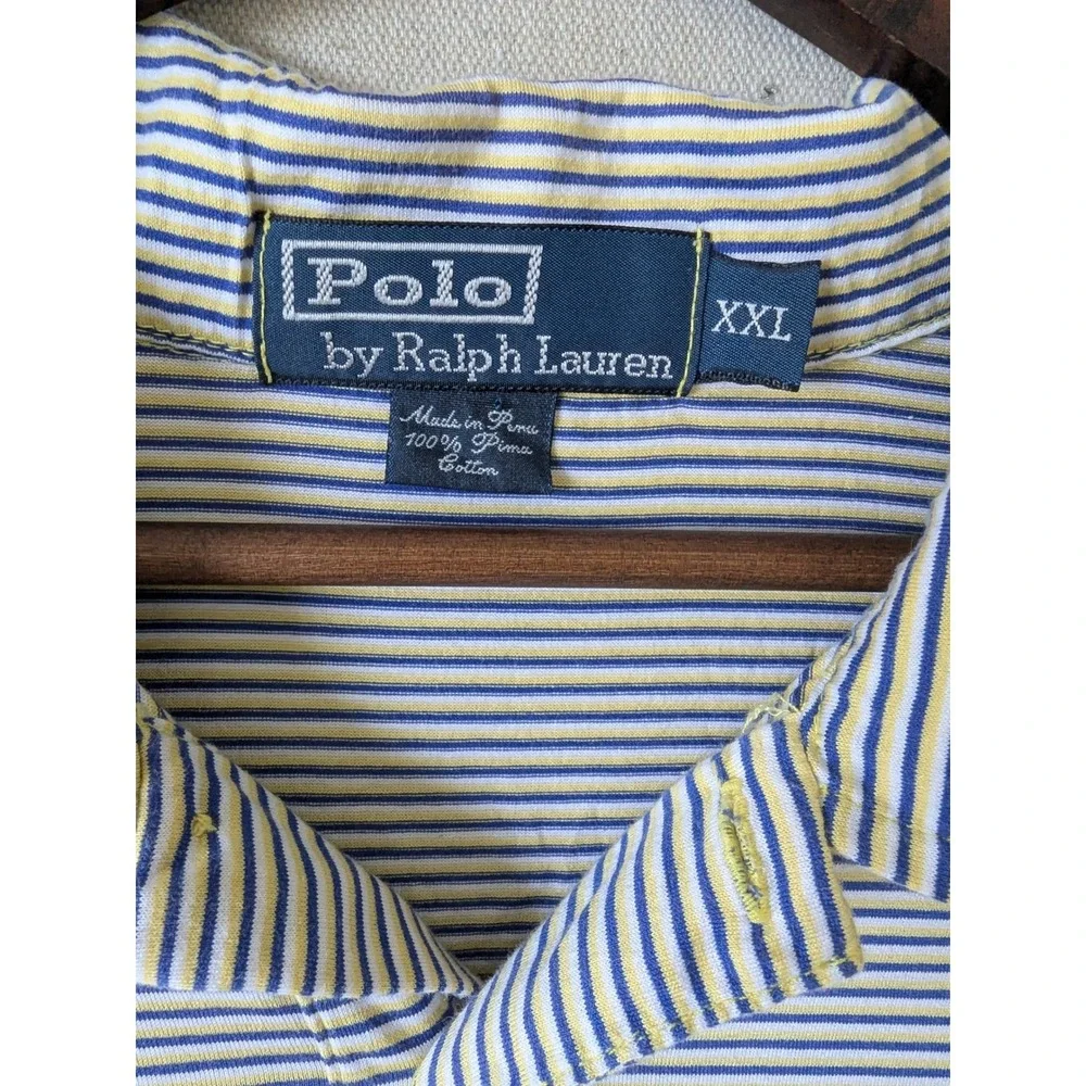 Polo Ralph Lauren Polo Mens XXL Blue Yellow Striped Pima Cotton Pocket Shirt